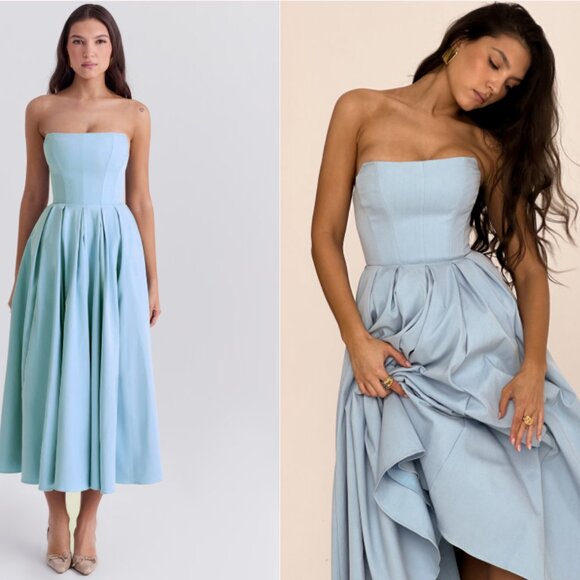 House of CB Audrey Tuscan Blue Strapless Midi Sundress NWT